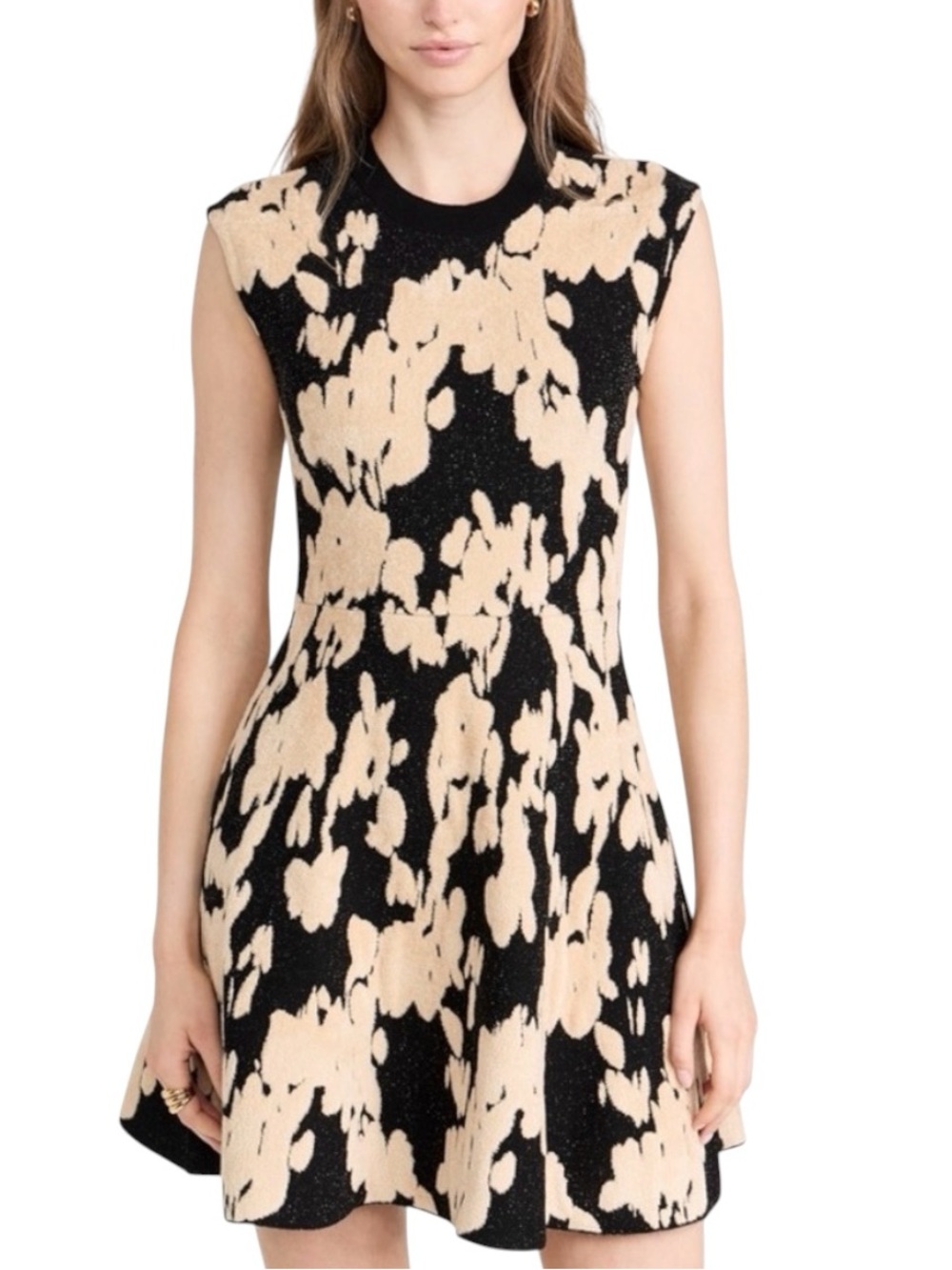 TANYA TAYLOR Juelina Knit Pleated Dress Cocktail Beige Black Small
